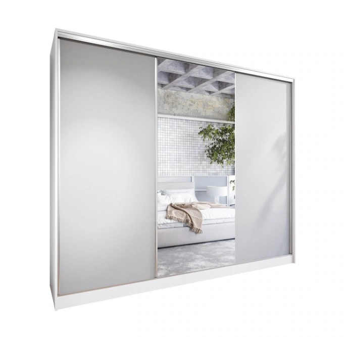 Corina 270 Mirrored Sliding Wardrobe With Drawers White / Grey 270 x 205 x 60 cm