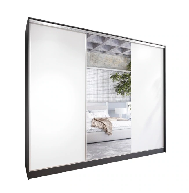 Corina 270 Mirrored Sliding Wardrobe Black / White 270 x 205 x 60 cm