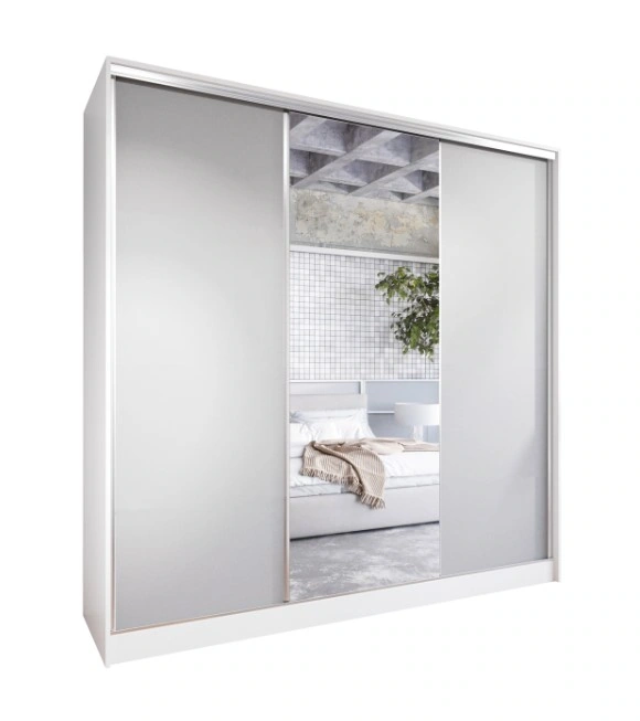 Corina 200 Mirrored Sliding Wardrobe With Drawers White / Grey 200 x 205 x 60 cm