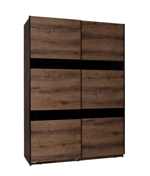 Denver DV2 150 Sliding Wardrobe Monastery Oak / Black Glass / Black Shine 215 x 150 x 68.5 cm