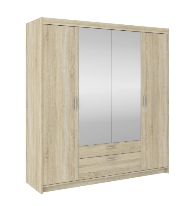 Elena 4D Mirrored Classic With Doors Wardrobe Sonoma Oak 190.5 x 176.3 x 53 cm