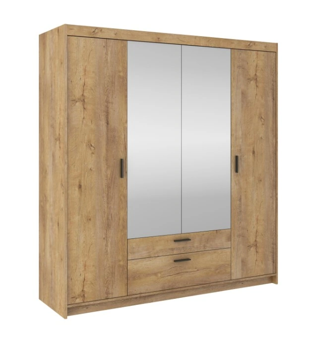 Elena 4D Mirrored Classic With Doors Wardrobe Lefkas Oak 190.5 x 176.3 x 53 cm