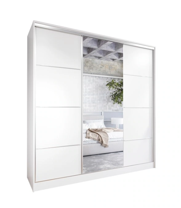 Elia D 180 Mirrored Sliding Wardrobe With Drawers White 180 x 205 x 60 cm