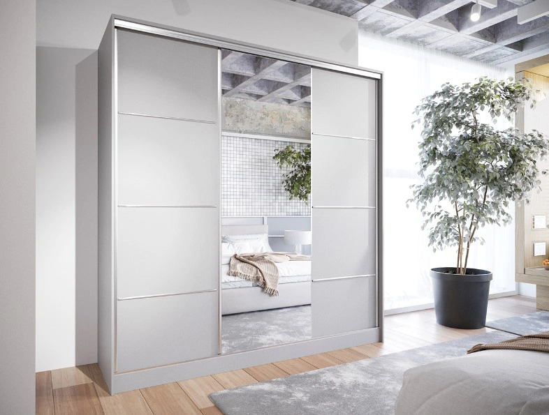 Elia 200 Mirrored Sliding Wardrobe With Drawers Grey 200 x 205 x 60 cm ...