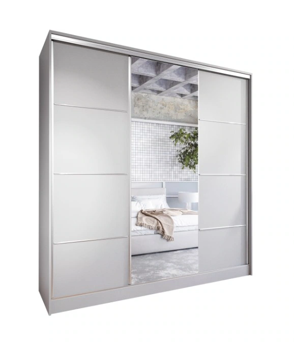 Elia 200 Mirrored Sliding Wardrobe With Drawers Grey 200 x 205 x 60 cm