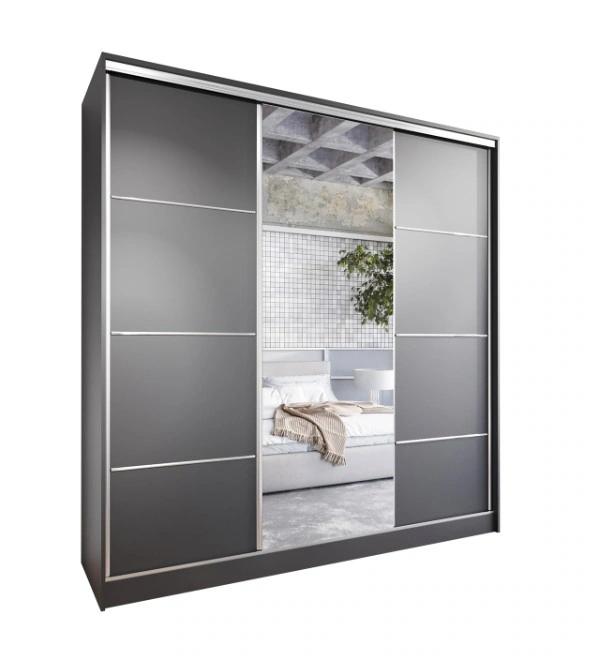 Elia 200 Mirrored Sliding Wardrobe With Drawers Black 200 x 205 x 60 cm