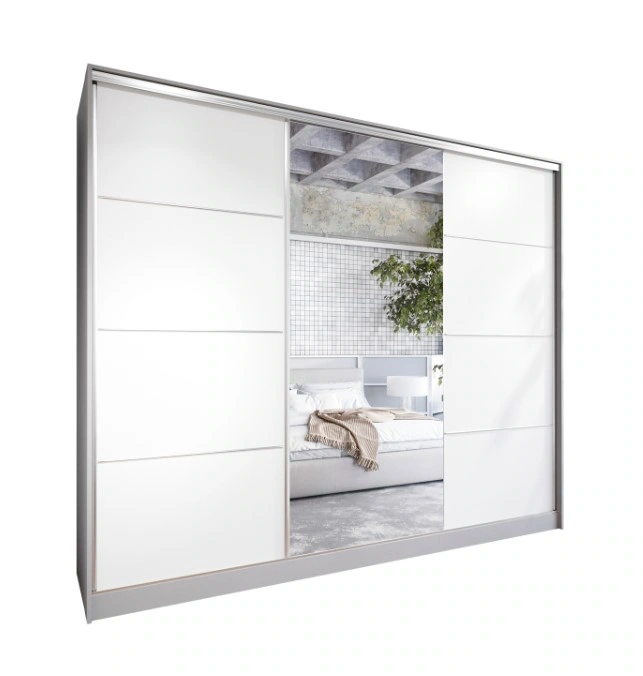 Elia 250 Mirrored Sliding Wardrobe With Drawers Grey / White 250 x 205 x 60 cm