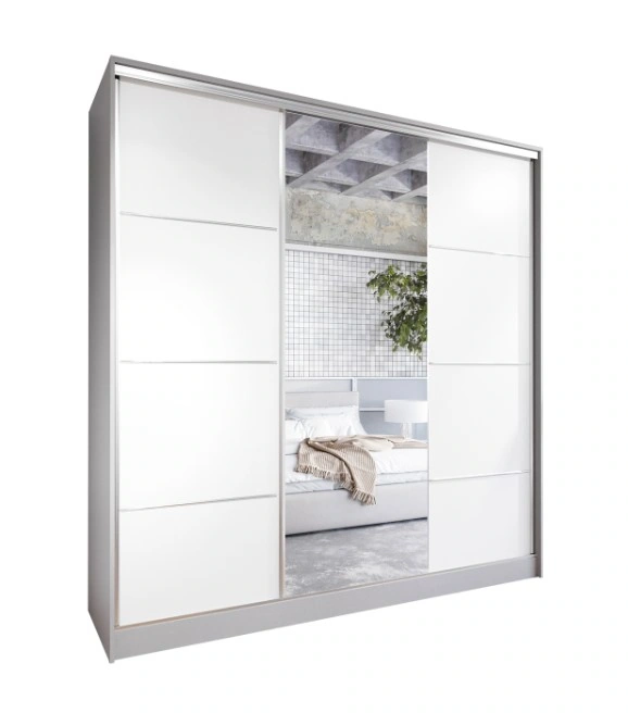 Elia 200 Mirrored Sliding Wardrobe With Drawers Grey / White 200 x 205 x 60 cm