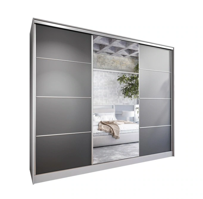 Elia 250 Mirrored Sliding Wardrobe With Drawers Grey / Black 250 x 205 x 60 cm