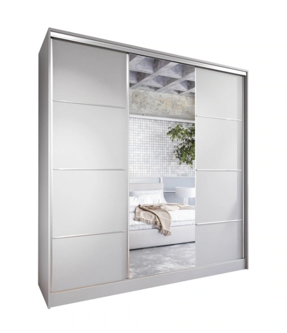 Elia C 180 Mirrored Sliding Wardrobe With Drawers Grey 180 x 205 x 60 cm