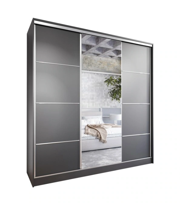 Elia D 180 Mirrored Sliding Wardrobe With Drawers Black 180 x 205 x 60 cm