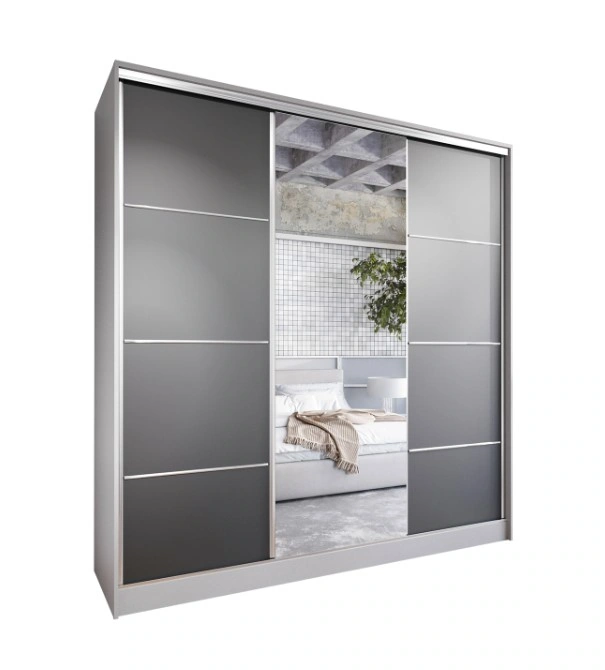 Elia 200 Mirrored Sliding Wardrobe With Drawers Grey / Black 200 x 205 x 60 cm