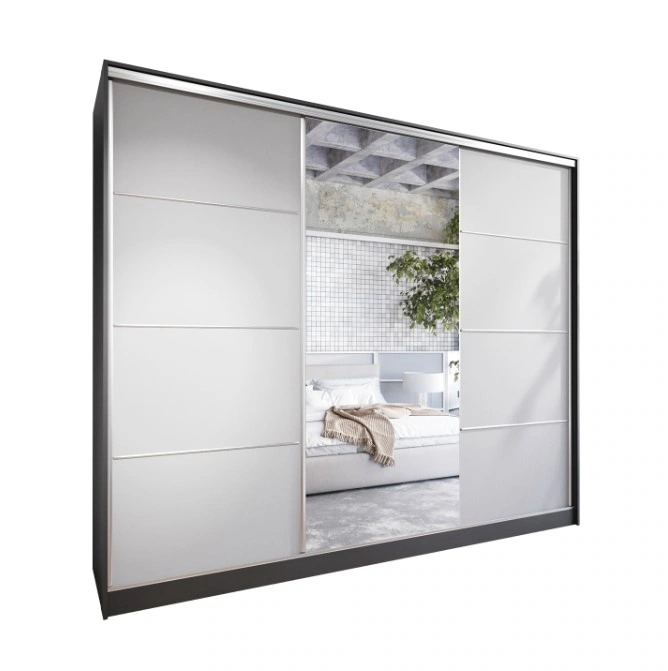Elia 250 Mirrored Sliding Wardrobe With Drawers Black / Grey 250 x 205 x 60 cm