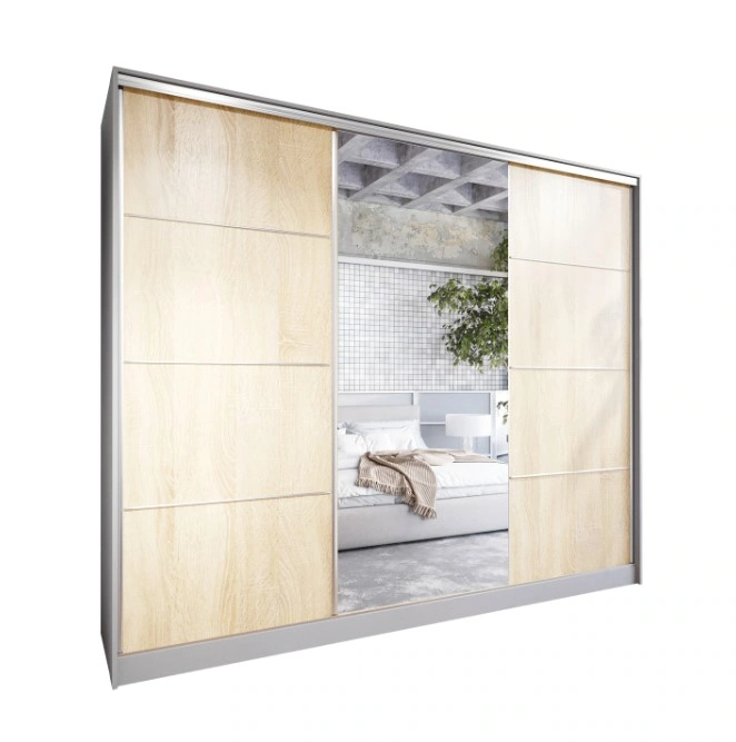 Elia 250 Mirrored Sliding Wardrobe With Drawers Grey / Sonoma 250 x 205 x 60 cm