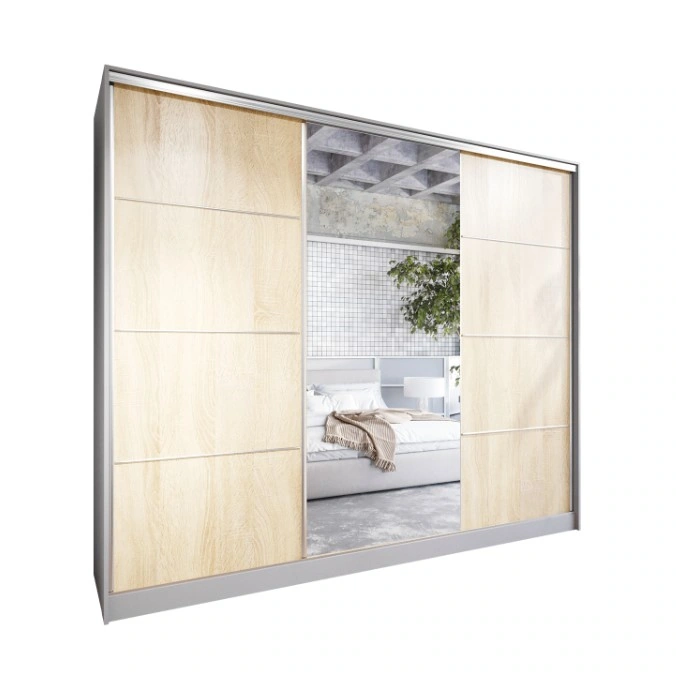 Elia 270 Mirrored Sliding Wardrobe With Drawers Grey / Sonoma 270 x 205 x 60 cm