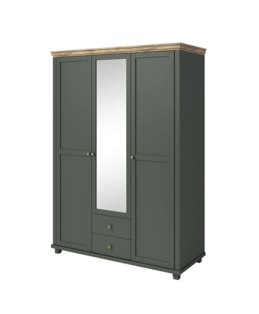 Evora EV19 Mirrored Classic With Doors Wardrobe Green / Lefkas Oak 154 x 216 x 62 cm