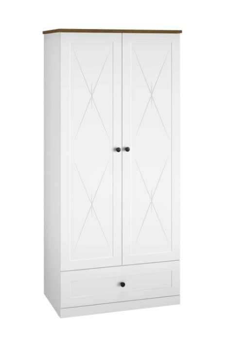 Hannah HN01 Classic With Doors Wardrobe White / Lefkas Oak 92 x 200 x 54 cm
