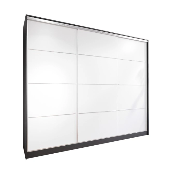 Lotus 250 Sliding Wardrobe With Drawers Black / White 250 x 205 x 60 cm