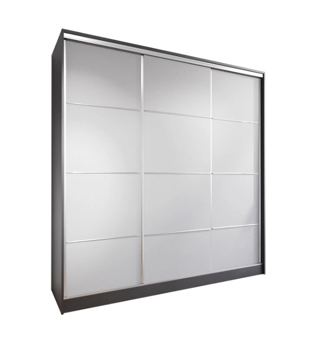 Lotus 200 Sliding Wardrobe With Drawers Black / Grey 200 x 205 x 60 cm