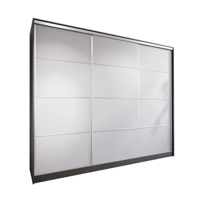 Lotus 250 Sliding Wardrobe With Drawers Black / Grey 250 x 205 x 60 cm