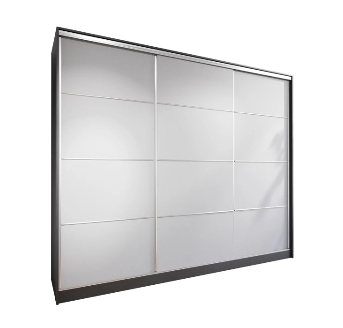 Lotus 270 Sliding Wardrobe With Drawers Black / Grey 270 x 205 x 60 cm