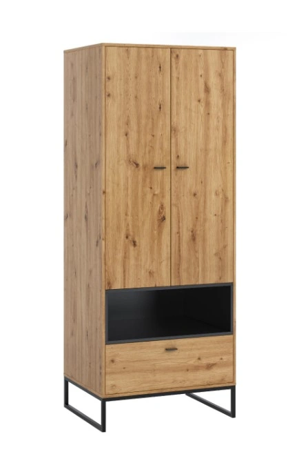 Olier OE8 Classic With Doors Wardrobe Artisan Oak / Black 202 x 80 x 60 cm