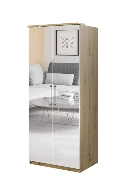 Optima OP58 Mirrored Classic With Doors Wardrobe Without LED Artisan Oak 90 x 217 x 63 cm