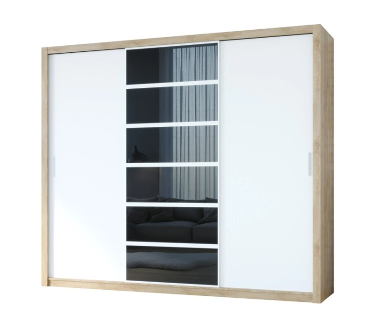 Panama 250 Sliding Wardrobe Artisan Oak / White / Black Glass 250 x 215 x 62 cm