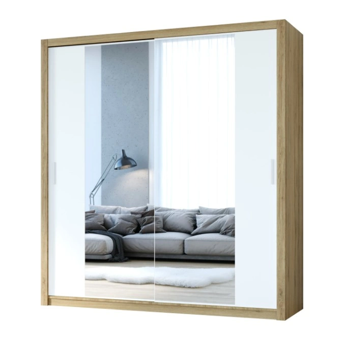 Vista 200 Mirrored Sliding Wardrobe Golden Oak / White 200 x 215 x 62 cm