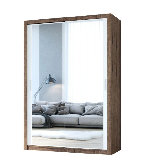 Vista 150 Mirrored Sliding Wardrobe Monastery Oak / White 150 x 215 x 62 cm
