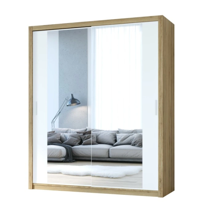 Vista 180 Mirrored Sliding Wardrobe Golden Oak / White 180 x 215 x 62 cm